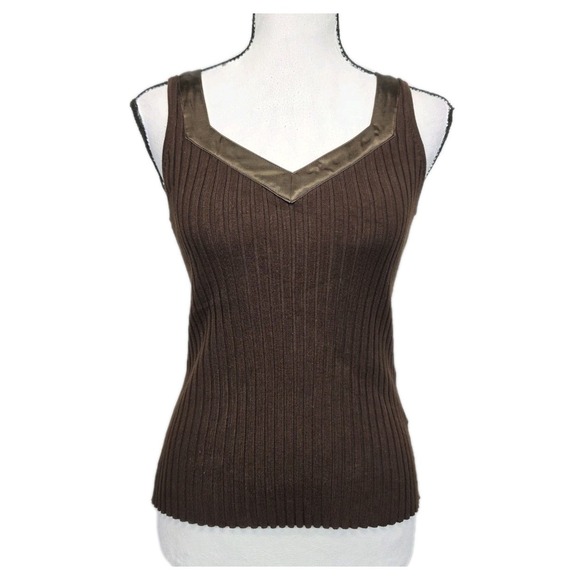 Fontana Tops - Y2K Vintage Fontana Tank Womens Small 90s Ribbed Shirt Brown Grunge Goth 3185
